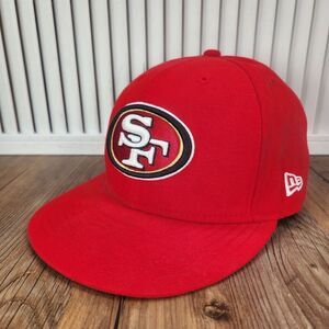 New Era 59fifty San Francisco 49ers Size 7 3/8 Hat Cap Red Classic Logo NFL
